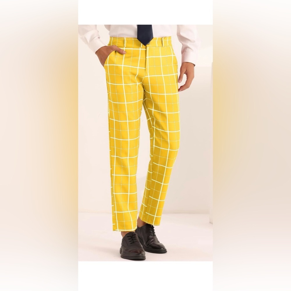 Lars‎ Amadeus Men's Plaid Cropped Ankle Length Business Golf Trousers Sz 36 - Picture 3 of 15